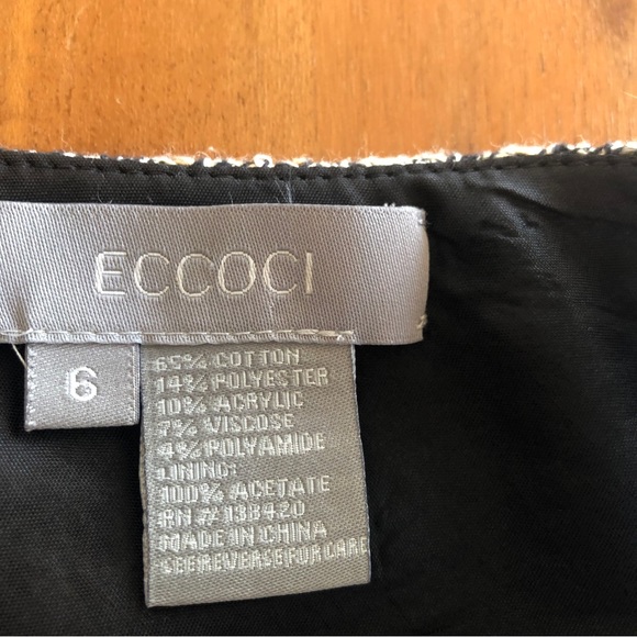 Vintage ECCOCI Tweed Sleeveless V-Neck Dress Black, White, Tan - Sz 6- EU - Picture 6 of 10